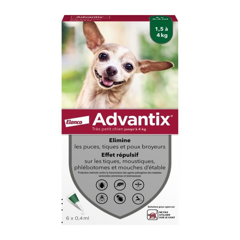 Advantix Chien Solution Antiparasitaire Tres Petite Race 1,5 A 4Kg 6 Pipettes