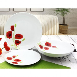 Service De Table 18 Pieces En Porcelaine Coquelicot Rouge Et Blanc
