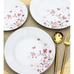Service De Table 18 Pieces En Porcelaine Papillons Rouge