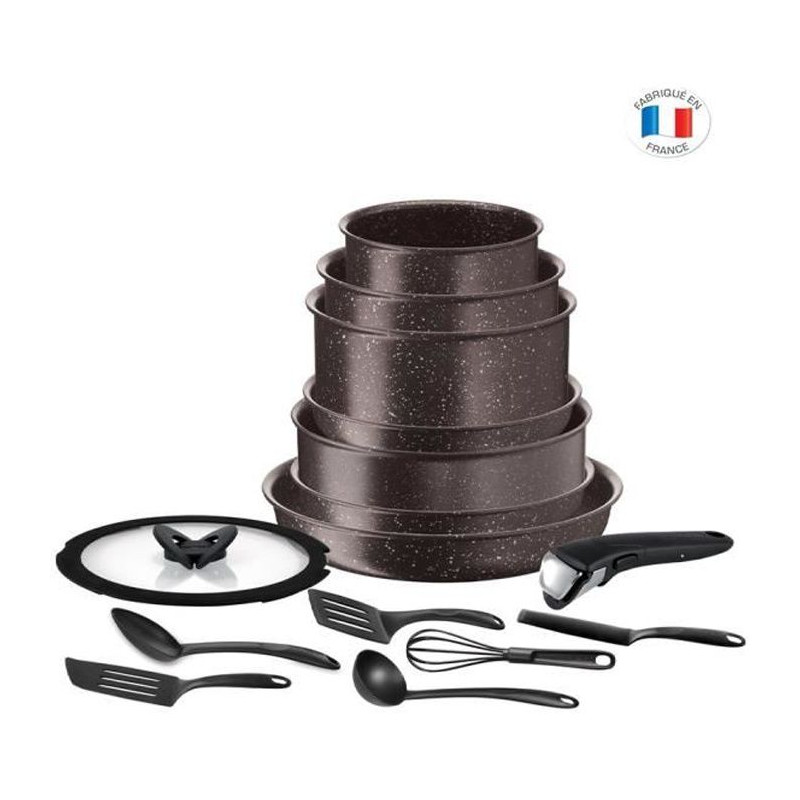 Tefal L6789102 Ingenio Extreme Batterie De Cuisine 15 Pieces - Marron Effet Pierre - Fabriqué En France