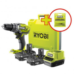 Ryobi Perceuse-Visseuse Sans Fil 18V One+ R18Dd3-220Ta17 - 2 Batteries De 2Ah - Une Boite A Outils  - Un Coffret 17 Accessoires