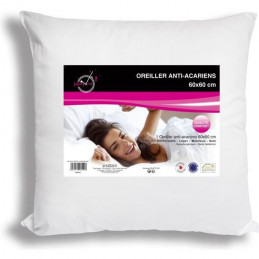 Soleil D'Ocre Oreiller Confort Anti-Acarien - Polyester - 60X60 Cm - Blanc