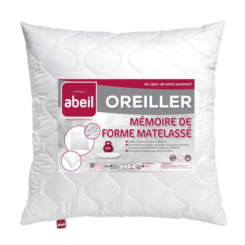 Abeil Oreiller A Mémoire De Forme Matelassé 60X60 Cm Blanc