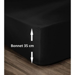 Lovely Home Drap Housse 100% Coton 180X200Cm - Bonnet 35Cm - Noir