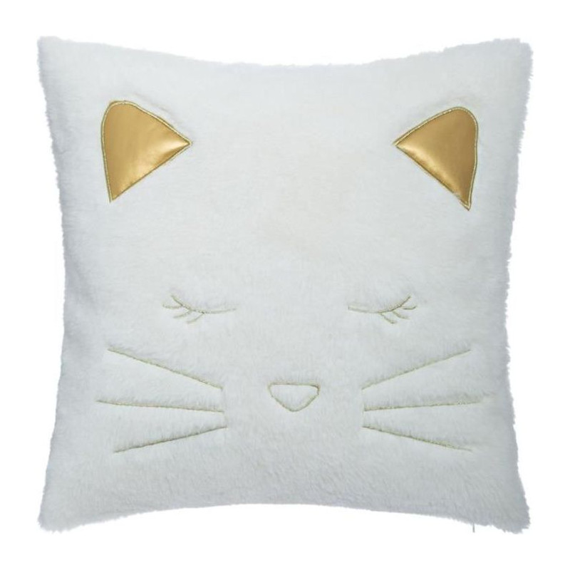 Coussin Fake Fur Chat 100% Polyester - Blanc