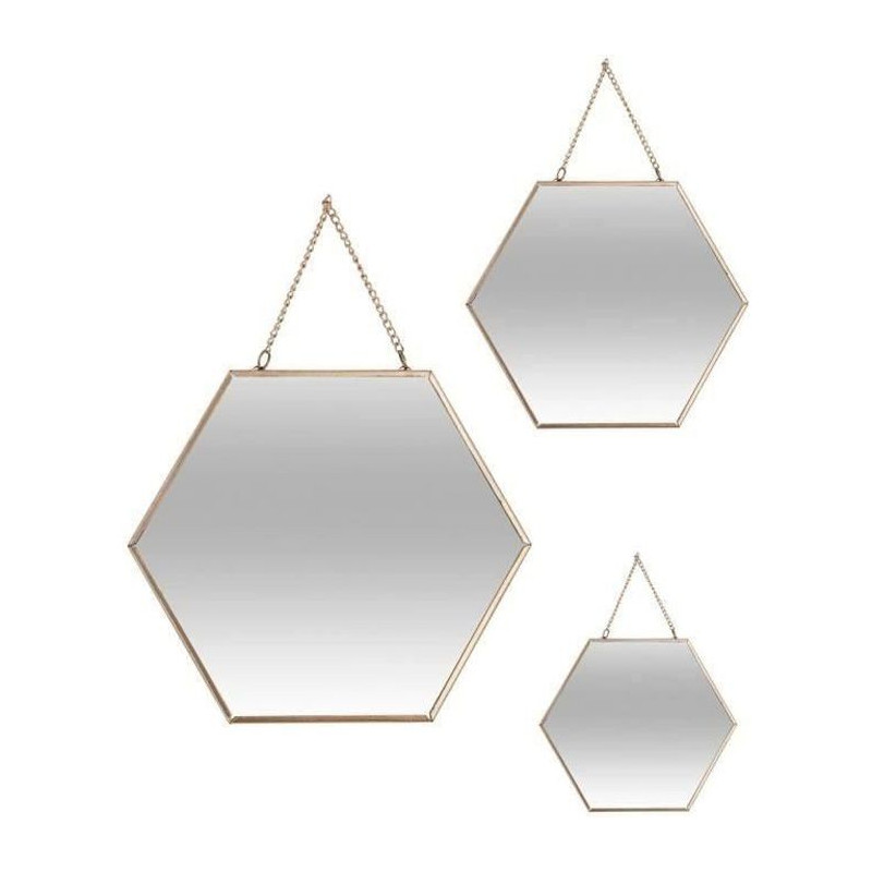 Lot De 3 Miroirs En Forme Hexagonal - Métal - Doré