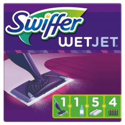 Swiffer Wetjet Balai Kit Complet Avec 5 Lingettes, 1 Nettoyant Liquide, 4 Piles