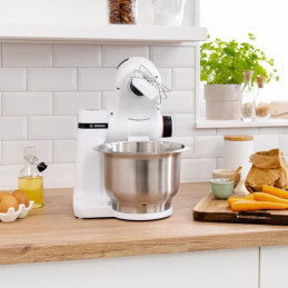 Kitchen Machine Serie 2 Bosch - Robot De Cuisine - 700W - 4 Vitesses + Turbo - Bol Mélangeur Inox 3,8 L - Blender 1,25 L - Blanc