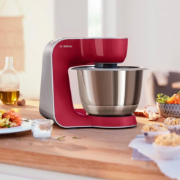 Robot De Cuisine - Bosch Kitchen Machine Mum5 - Rouge Foncé/Silver - 1000W-7 Vitesses+Pulse - Bol Mélangeur Inox 3,9L