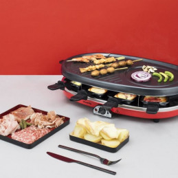 Hkoenig Rp418 - Appareil A Raclette 4 En 1 - 8 Personnes - 6 Mini Crepes - Grill - Température Réglable - 1500W  - Plaques Amovi