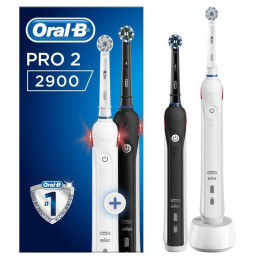 Oral-B Pro 2 2900 Brosse A Dents Électrique Rechargeable Avec 2 Manches Capteur De Pression Et 2 Brossettes, Noir & Blanc