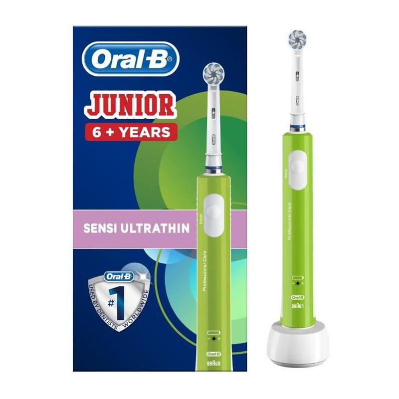 Oral-B Junior Brosse A Dents Électrique Rechargeable Avec 1 Manche, 1 Brossette, Enfant De 6 Ans Et Plus, Vert, Brossage En Douc