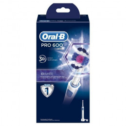 Oral-B Pro 600 Brosse A Dents Électrique Rechargeable, 1 Manche, 1 Brossette 3D White, Technologie 3D, Élimine Plaque Dentaire