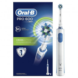 Oral-B Pro 600 Brosse A Dents Électrique Rechargeable, 1 Manche, 1 Brossette Crossaction, Technologie 3D