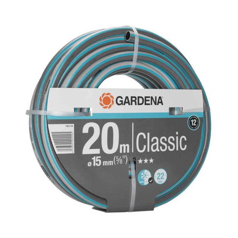 Gardena Tuyau D'Arrosage Classic – Longueur 20M – Ø15Mm – Haute Résistance Pression 22 Bar Maximum – Garantie 12 Ans (18013-26)