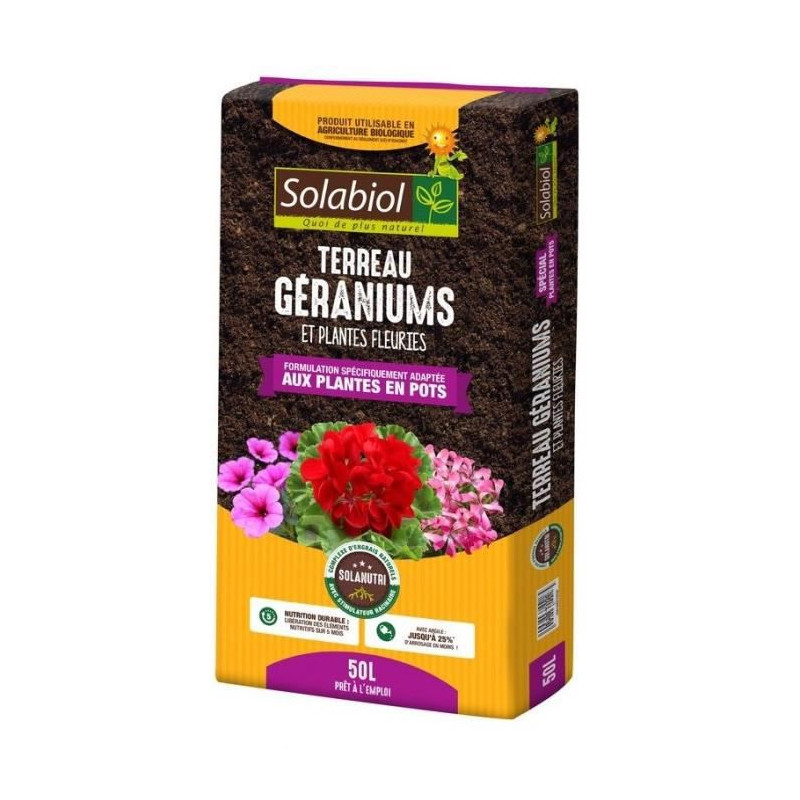 Solabiol Terger50 Terreau Géraniums Et Plantes Fleuries - 50 L