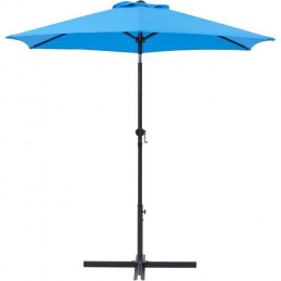 Parasol Droit Rond Diam 2,5 M - Inclinable & Avec Manivelle - Mât Aluminium Et Toile Polyester 160G - Bleu