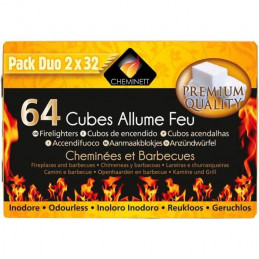 Cheminett Allume Feu Cubes Blancs En Paraffine - 64 Cubes - Double Plaque Prédécoupée
