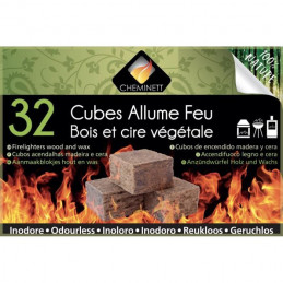 Cheminett Allume Feu Cubes Bois Et Cire 100% D'Origine Végétale Fsc - 32 Cubes - Plaque Prédécoupée