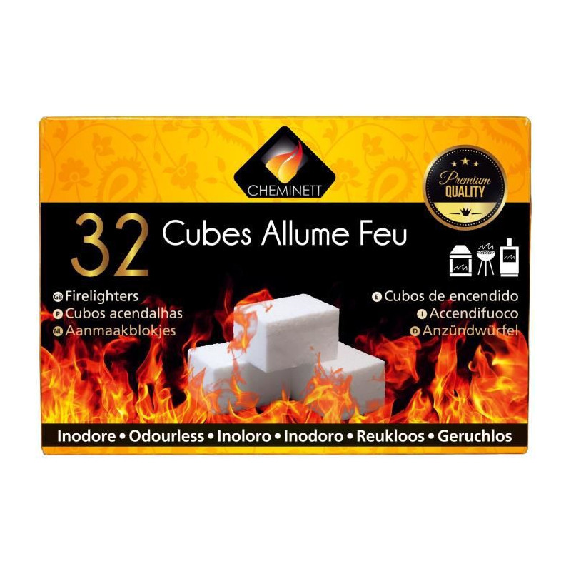 Cheminett Allume Feu Cubes Blancs Paraffine Sans Odeur Désagréable - 32 Cubes Blancs - Plaque Prédécoupée