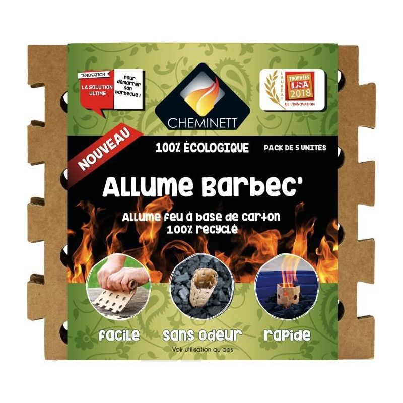 Cheminett Allume Feu Carton Allume Barbec' 100% Carton Recyclé - Lot De 5