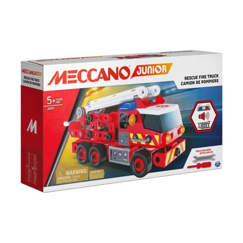 Meccano - Camion De Pompiers Meccano Junior - 6056415 - Jeu De Construction Et Outils - Effets Sonores Et Lumineux