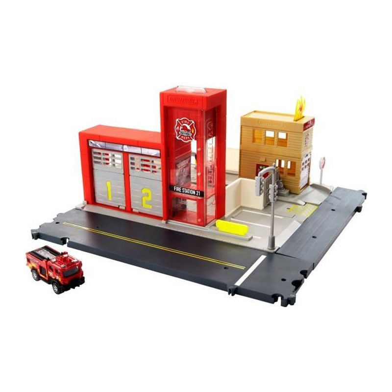 Matchbox Caserne De Pompiers - Circuit / Petite Voiture - 3 Ans Et +