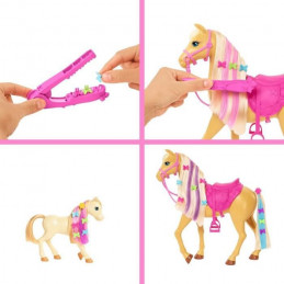 Barbie - Coffret Toilettage Chevaux Avec Poupée Barbie, 2 Chevaux Et + De 20 Accessoires - Accessoire Poupée Mannequin - Des 3 A