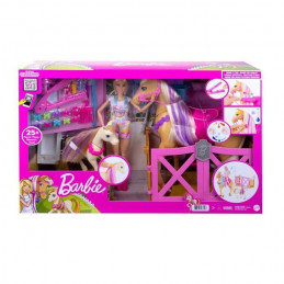 Barbie - Coffret Toilettage Chevaux Avec Poupée Barbie, 2 Chevaux Et + De 20 Accessoires - Accessoire Poupée Mannequin - Des 3 A