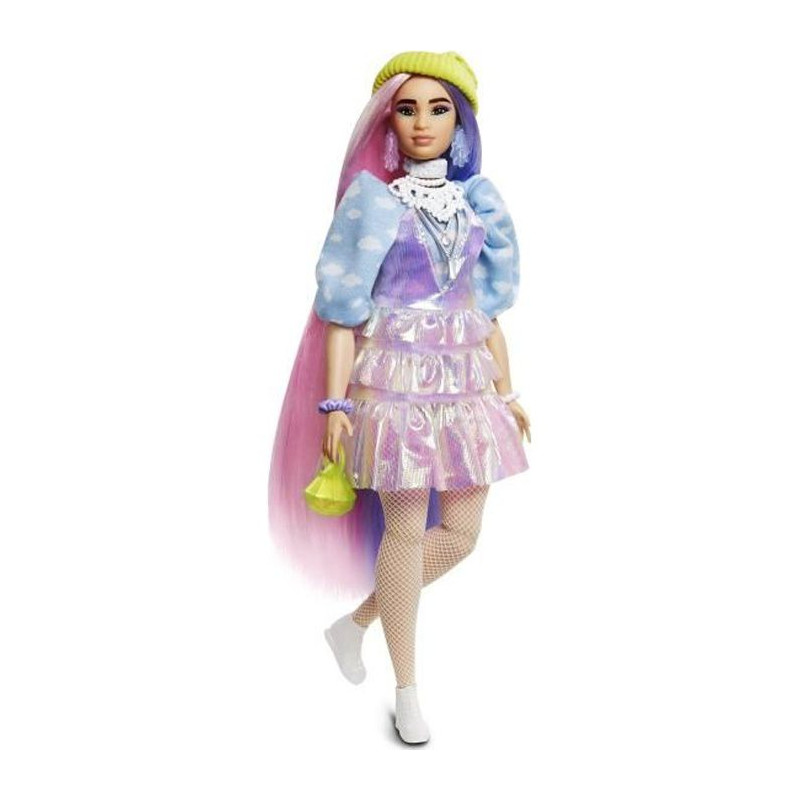 Barbie Extra Bonnet Vert Cheveux Longs Mauve Et Rose