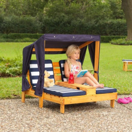 Kidkraft - Double Chaise Longue Enfant En Bois Avec Porte-Gobelets - Mobilier De Jardin - Marine