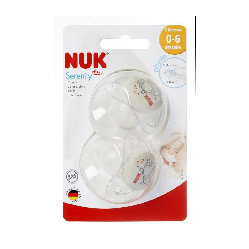 Nuk 2 Sucettes Serenity+ Silicone 0-6M Elephant