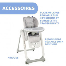 Chicco Chaise Haute Polly 2 Start - 4 Roues Happy Silver