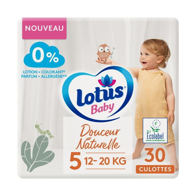 Lotus Baby Couches Culottes Douceur Naturelle Taille 5 - 12 A 20 Kg Le Paquet De 30