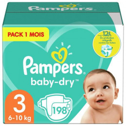 Pampers Baby Dry Taille 3 - 6 A 10 Kg - 198 Couches - Format Pack 1 Mois