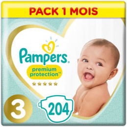 Pampers Premium Protection Taille 3 - 5 A 9 Kg - 204 Couches - Pack 1 Mois
