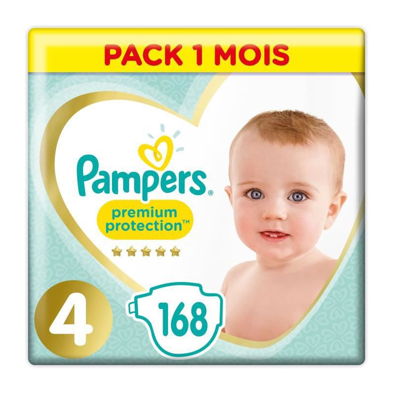 Pampers Premium Protection Taille 4 8-16 Kg - 168 Couches - Pack 1 Mois