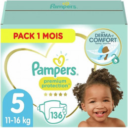 Pampers Premium Protection Taille 5 11-16Kg - 136 Couches, Pack 1 Mois