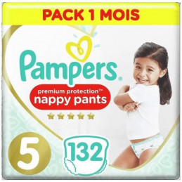 Pampers Premium Protection Pants Taille 5 - 132 Couches-Culottes - Pack 1 Mois