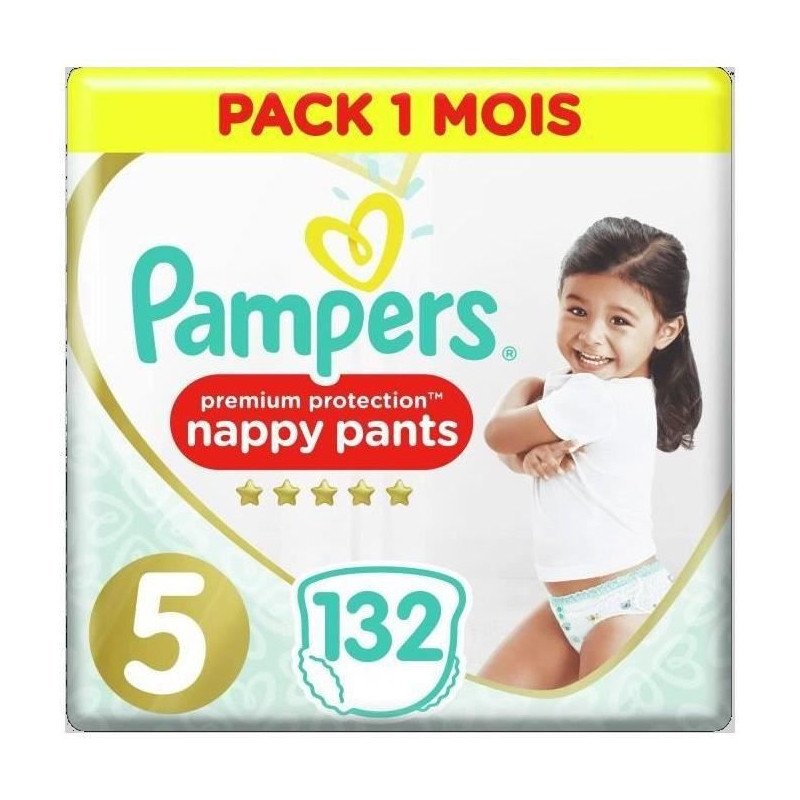 Pampers Premium Protection Pants Taille 5 - 132 Couches-Culottes - Pack 1 Mois