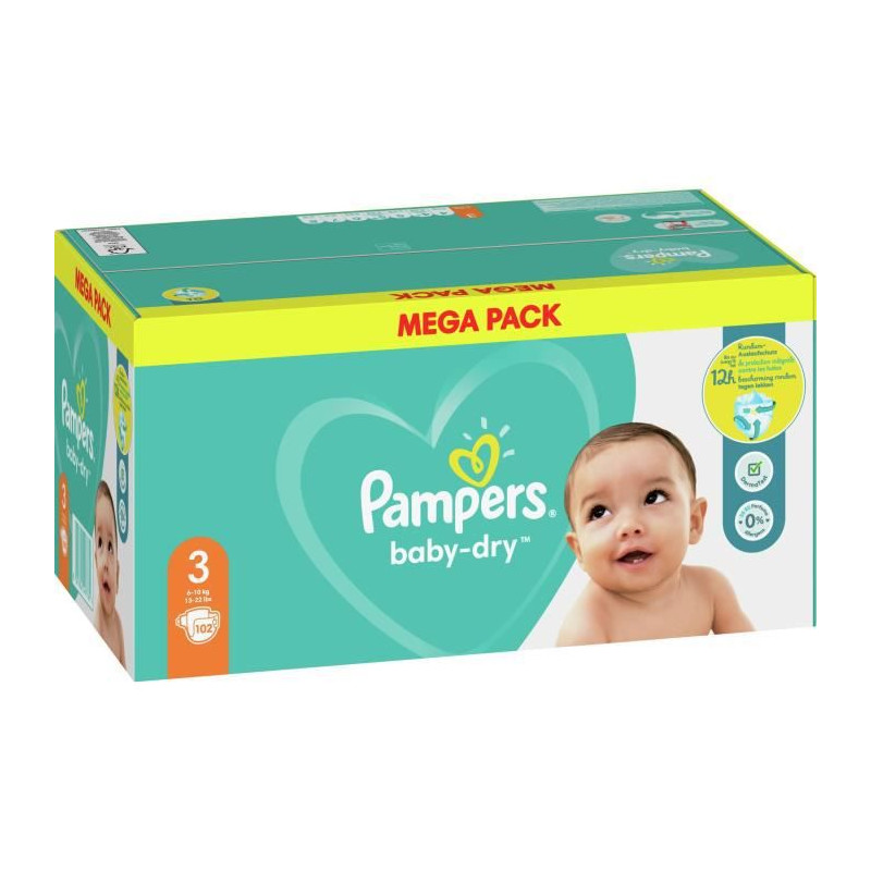 Pampers Baby-Dry Taille 3, 102 Couches