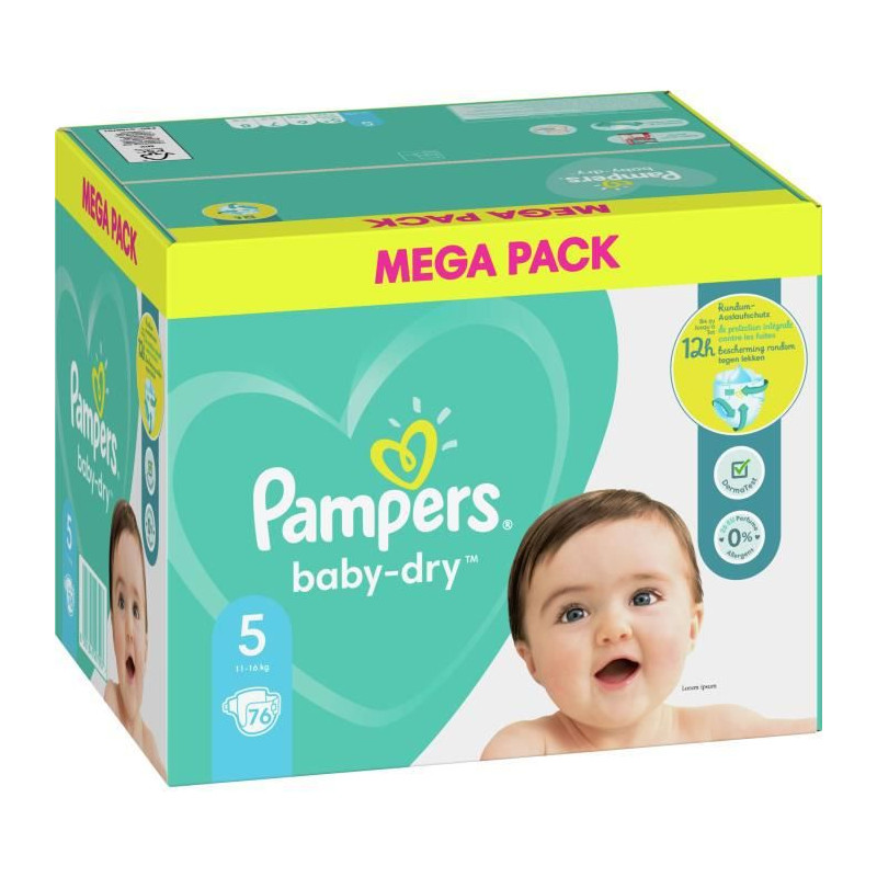 Pampers Baby-Dry Taille 5, 76 Couches