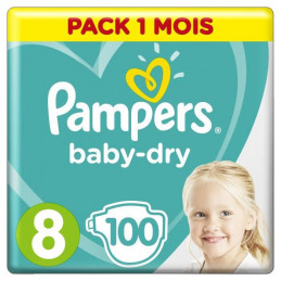 Pampers Baby-Dry Taille 8 - 17Kg Et + 100 Couches - Pack 1 Mois