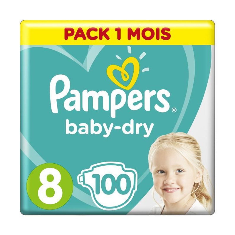 Pampers Baby-Dry Taille 8 - 17Kg Et + 100 Couches - Pack 1 Mois