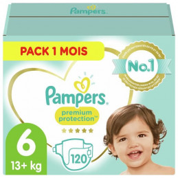 Pampers Premium Protection Taille 6 15+ Kg - 120 Couches, Pack 1 Mois