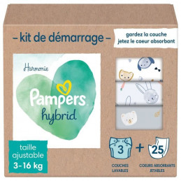 Pampers Hybrid Kit De 25 Coeurs Absorbants Et 3 Couches Lavables